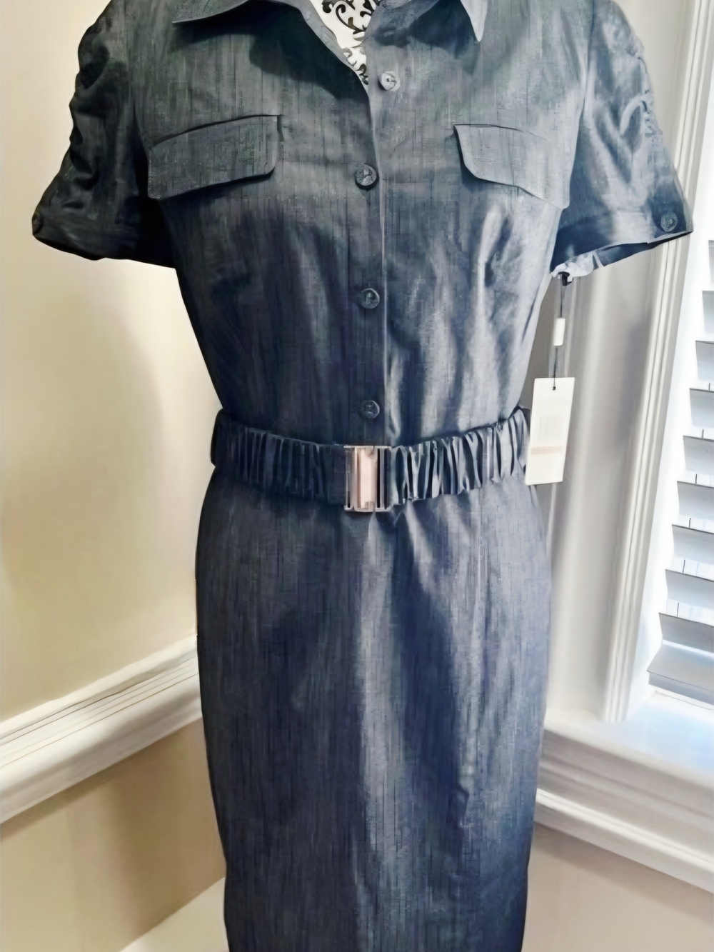 NWT Calvin Klein Women's Short-Sleeve Belted Sheath Dress Sz 12 MilitaryCorpcore